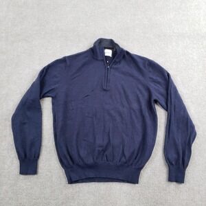 Williams & Kent Sweater Mens Medium Blue Merino Wool 1/4 Zip Mock Neck Pullover